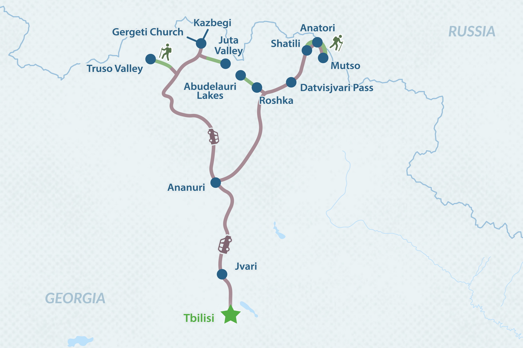 8-Day Small Group Georgia Hiking Tour 2026 Map