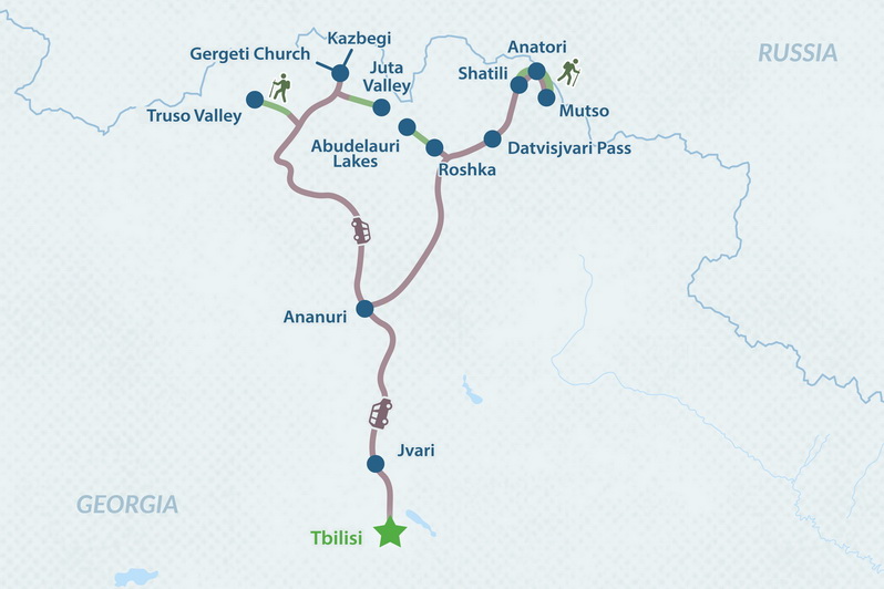8-Day Small Group Georgia Hiking Tour 2026 Map
