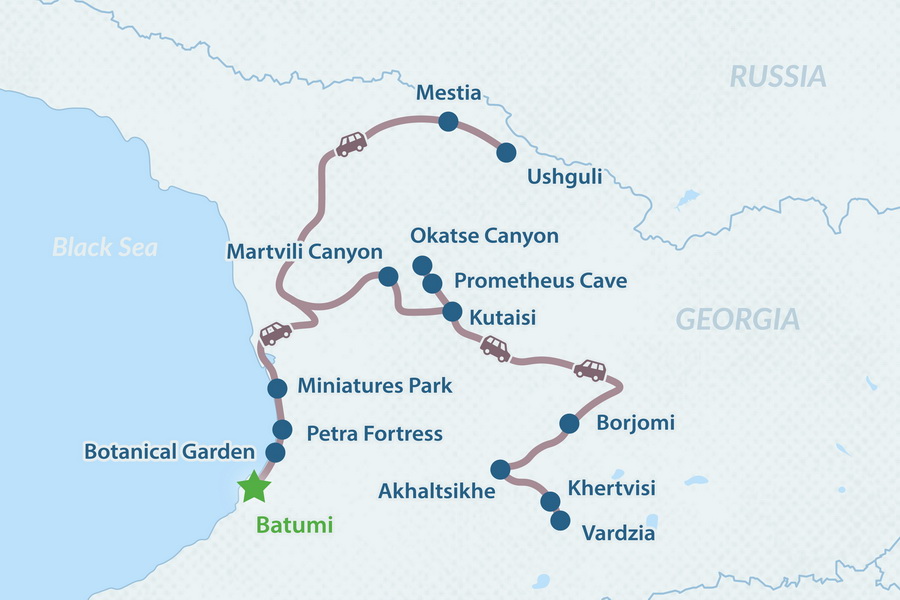 7-day Georgia Tour from Batumi Map