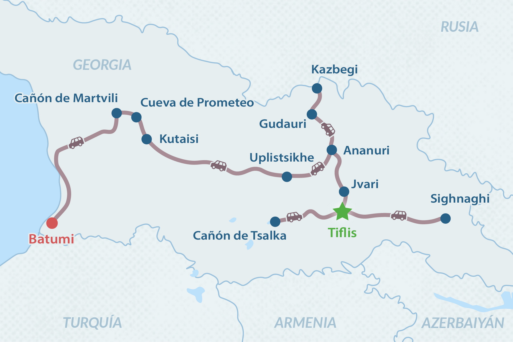 Tour La Hermosa Georgia de 8 días - en Español Mapa