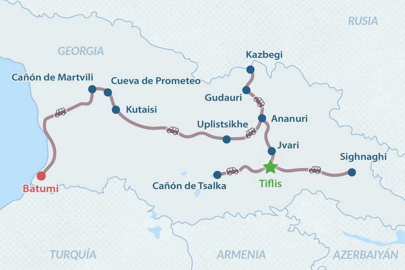 Tour La Hermosa Georgia de 8 días - en Español Mapa
