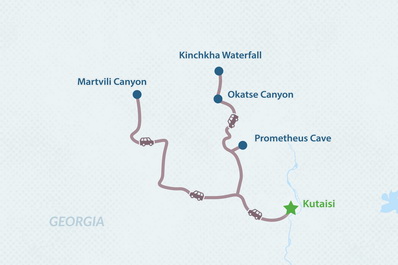 3-Day Canyons and Caves of Imereti Tour Map