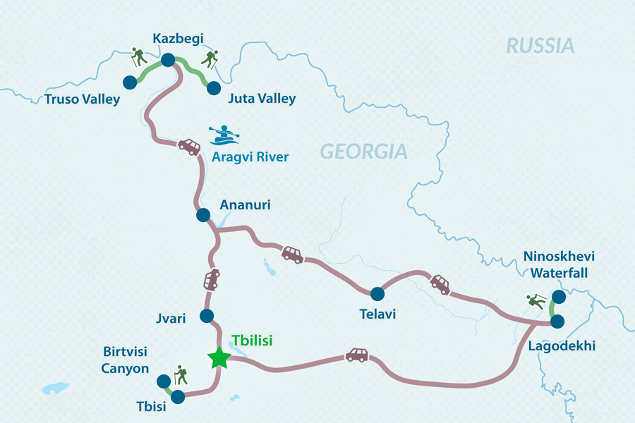 Tour senderismo por Kazbegi y Kajetia de 8 días Mapa