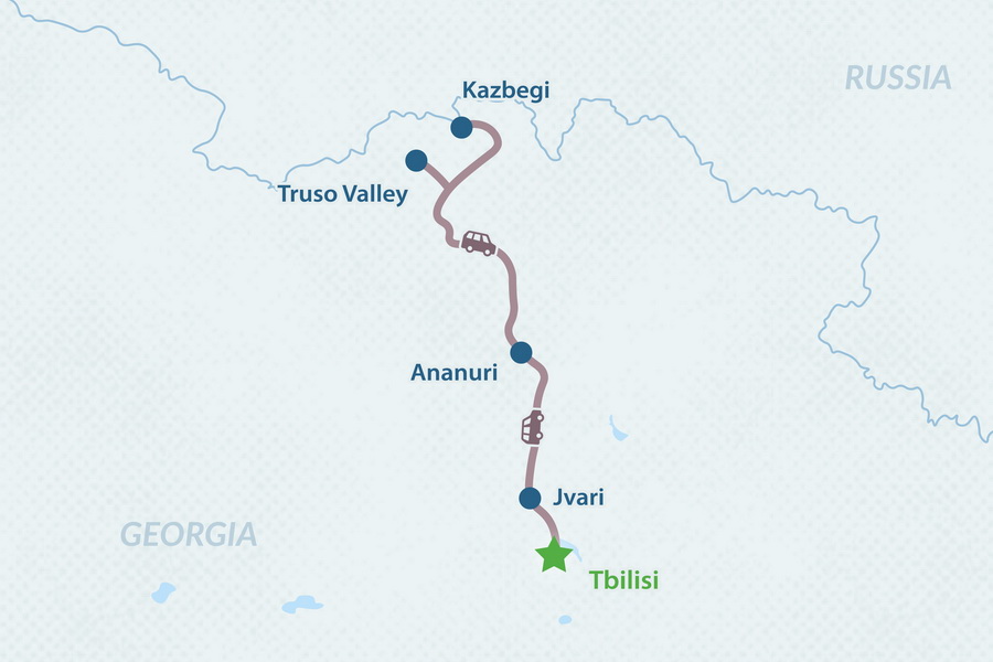 2-day Hiking Tour to Kazbegi and Truso Valley Map