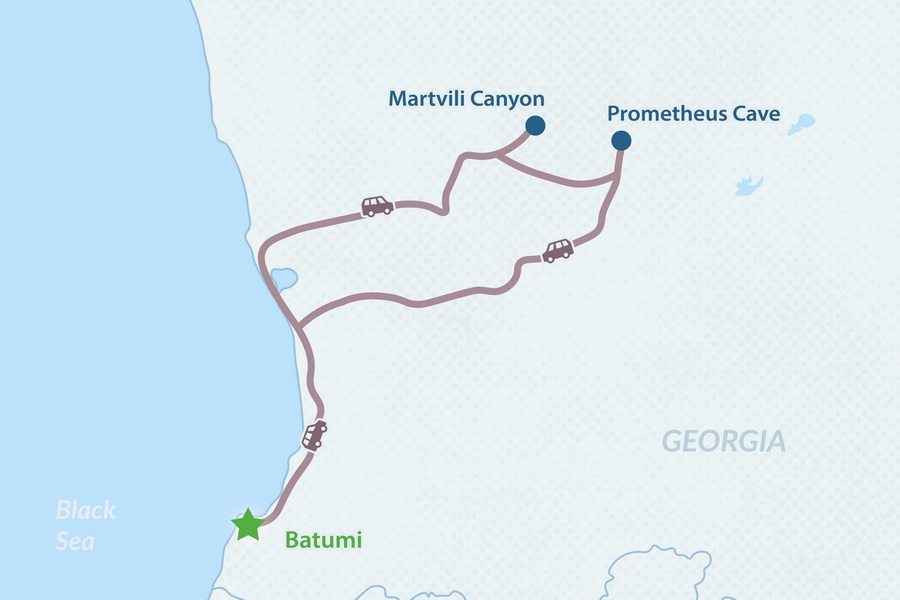 One-day Tour to Martvili Canyon and Prometheus Cave from Batumi Map