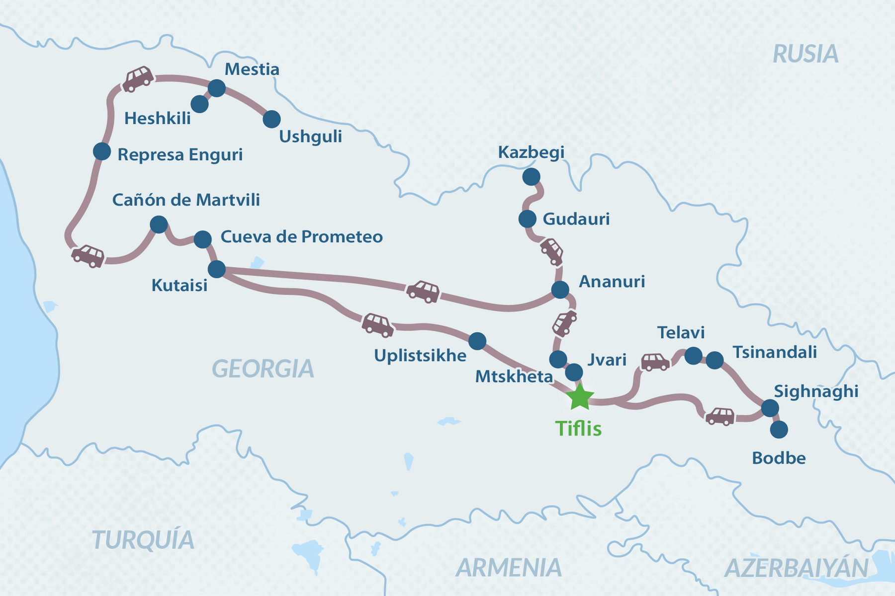 Tour Lo mejor de Georgia de 10 días - en Español Mapa