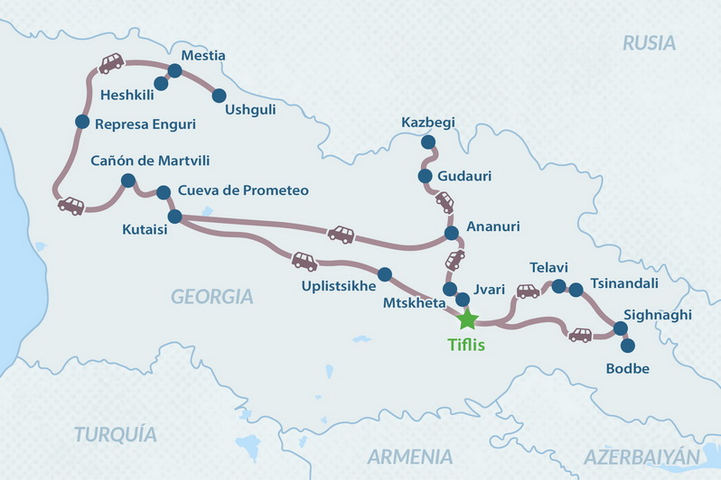 Tour Lo mejor de Georgia de 10 días - en Español Mapa