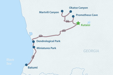 6-дневный семейный тур Чудеса природы Западной Грузии из Кутаиси Карта