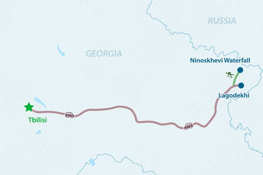 One-day Hiking Tour to Ninoskhevi Waterfall in Lagodekhi Protected Areas Map
