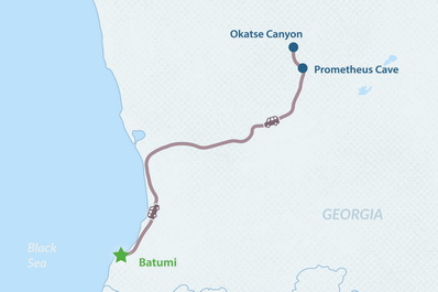 One-day Tour to Okatse Canyon and Prometheus Cave from Batumi Map