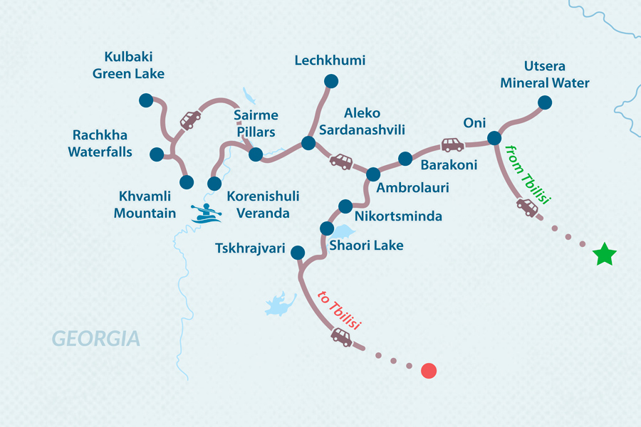 5-day Tour to Racha & Lechkhumi from Tbilisi Map