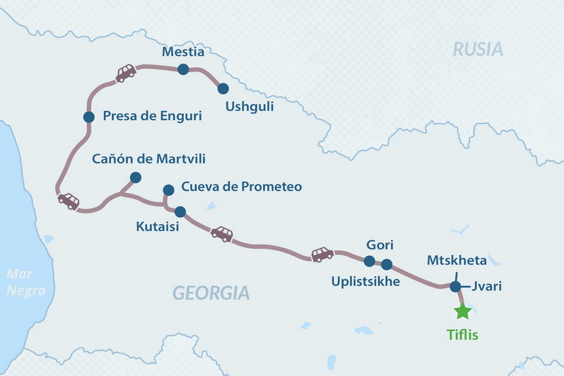 Tour de 5 días por Georgia: Svaneti e Imereti - en Español Mapa