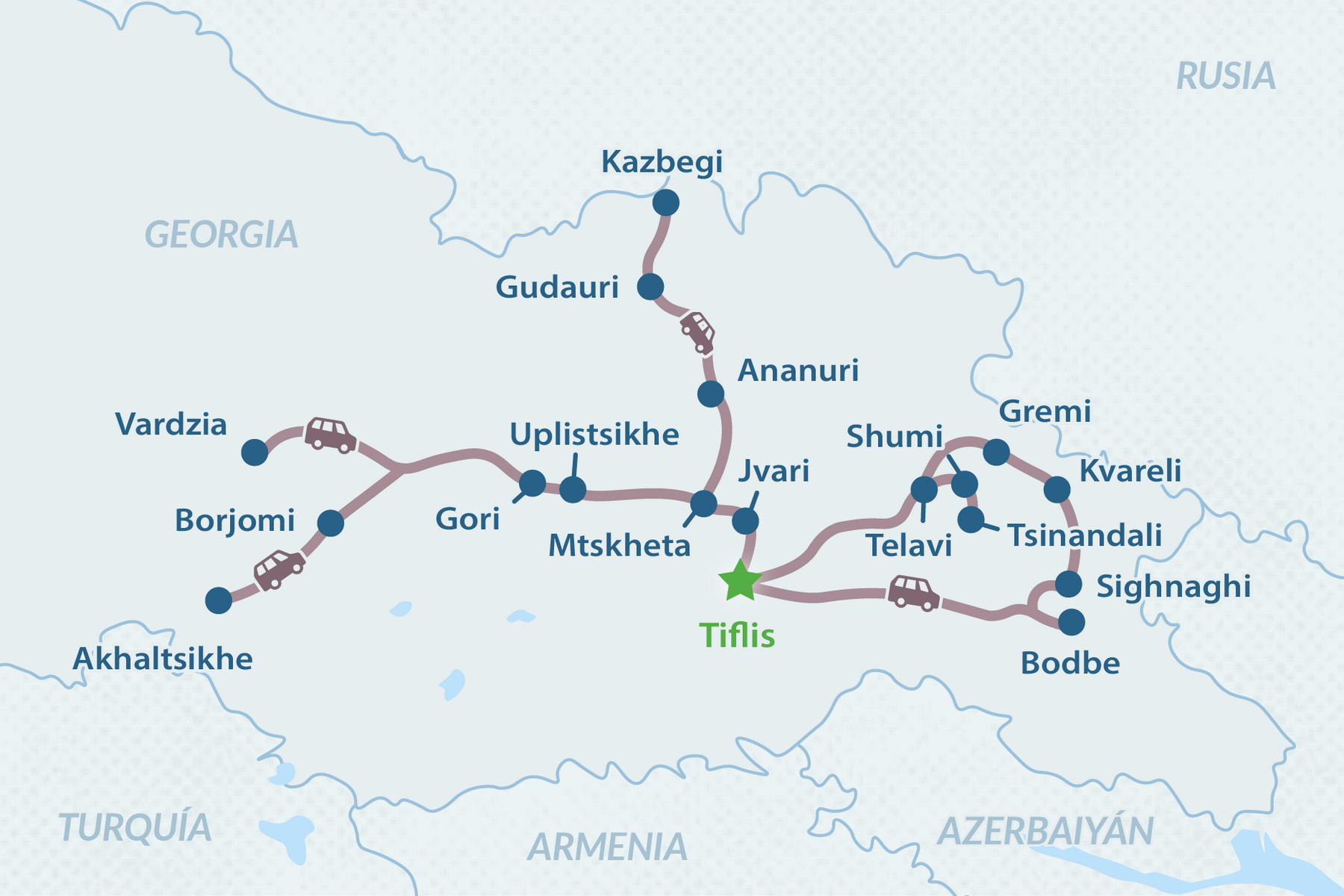 Tour Sabor de Georgia de 7 días - en Español Mapa