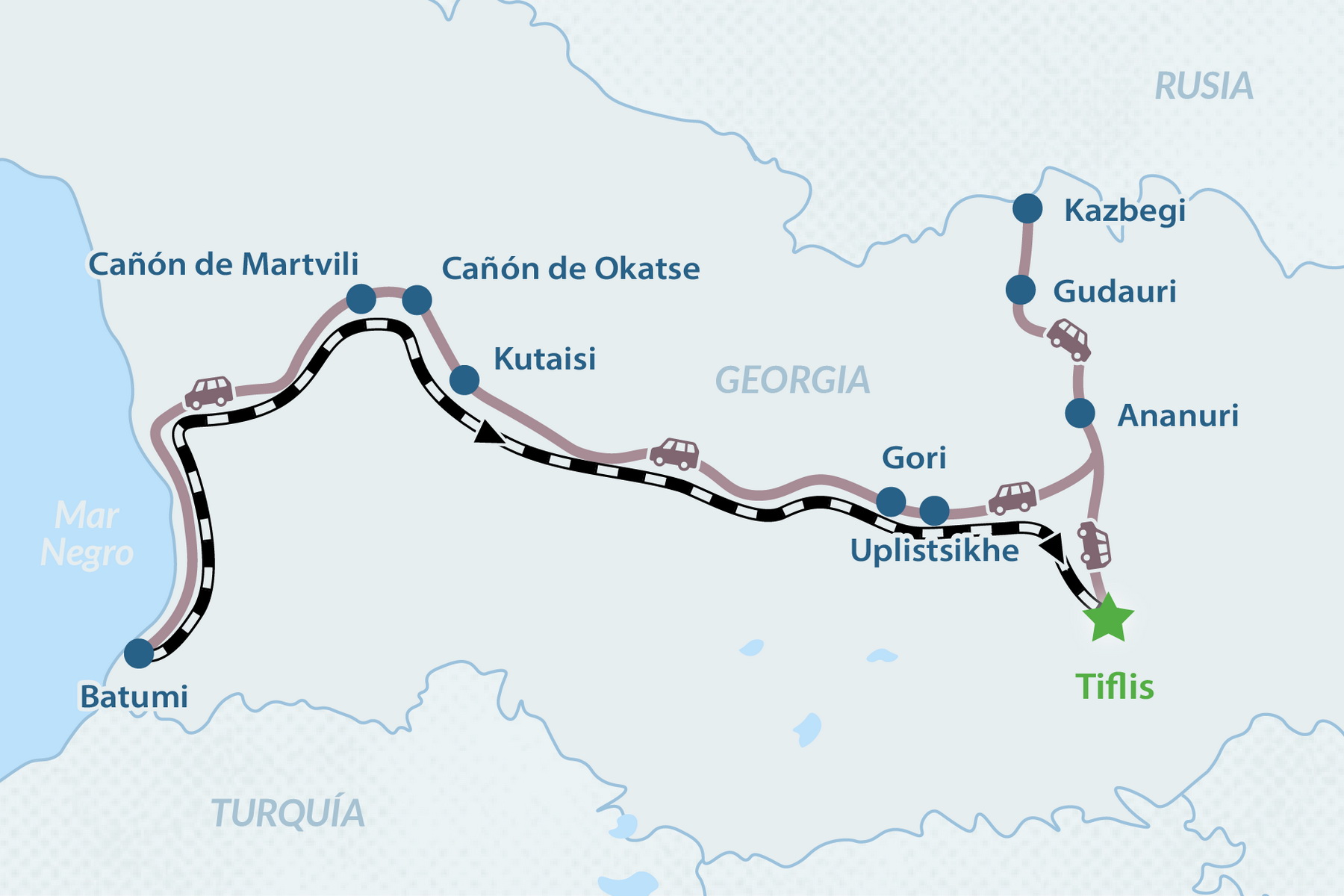 Tour familiar activo por Georgia de 7 días - en Español Mapa