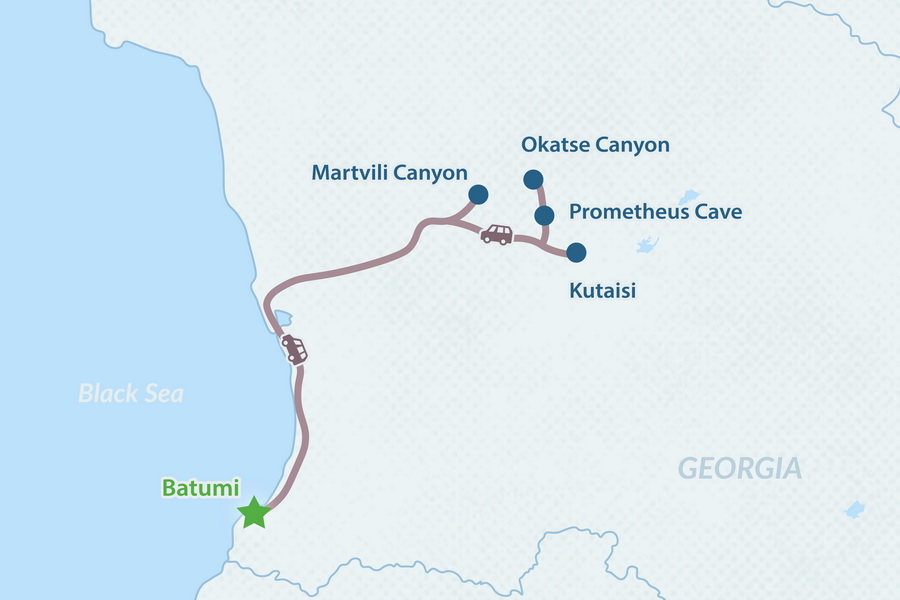 2-дневный тур в Кутаиси и каньоны из Батуми Карта