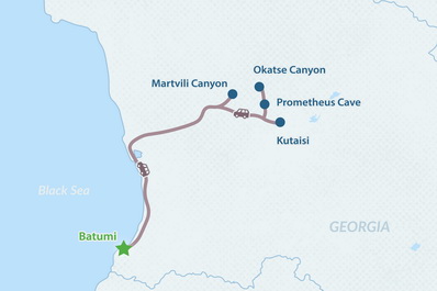 2-дневный тур в Кутаиси и каньоны из Батуми Карта
