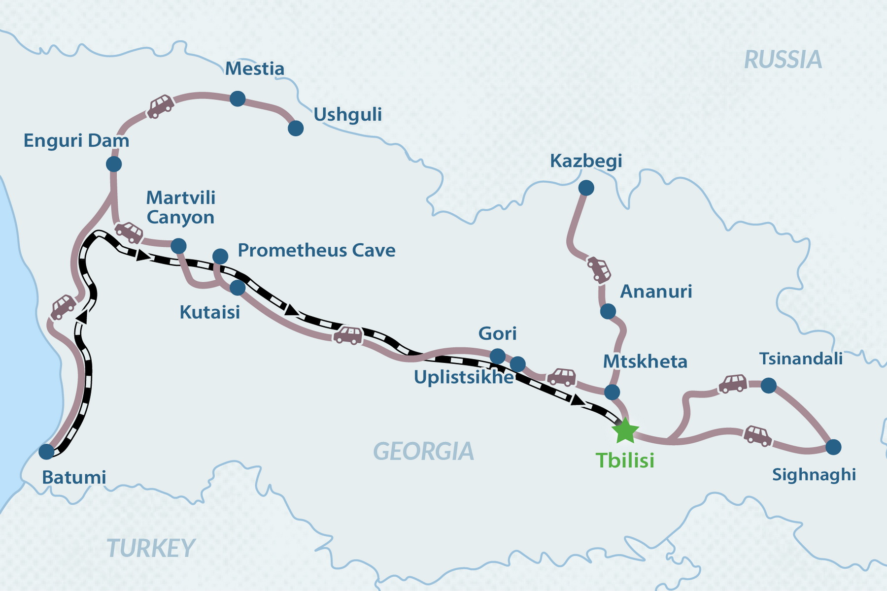 12-day Ultimate Georgia Tour Map