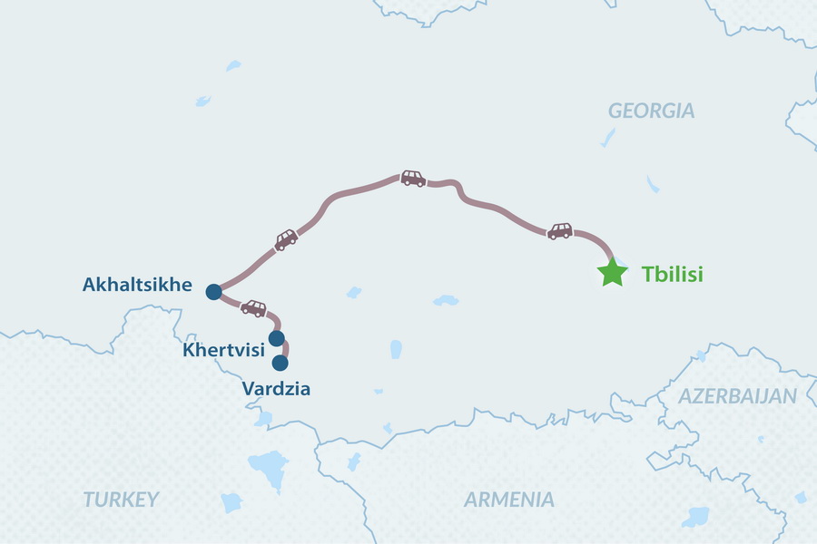 One-day Vardzia and Rabati Fortress Tour Map