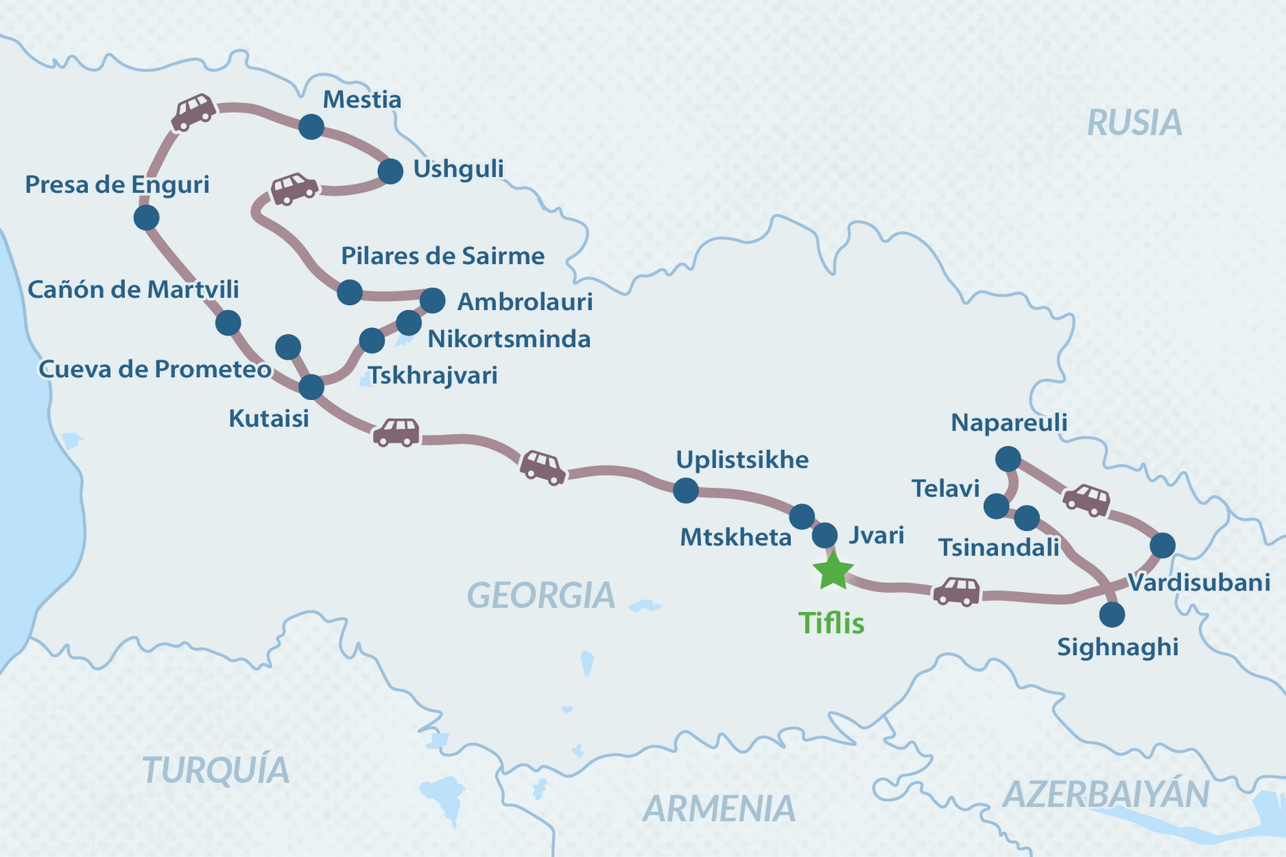 Tour Gastronomía y cultura en las aldeas de Georgia de 10 días - en Español Mapa