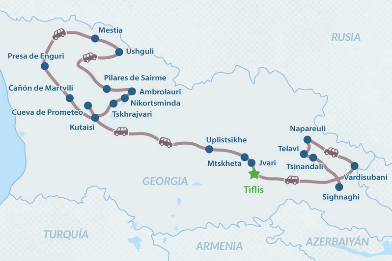 Tour Gastronomía y cultura en las aldeas de Georgia de 10 días - en Español Mapa