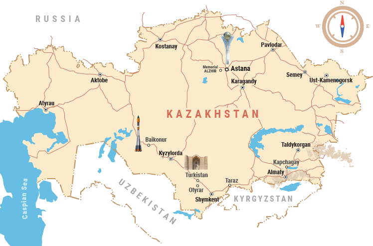 カザフスタン旅行マップ