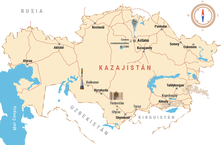 Mapa de Viaje de Kazajistán