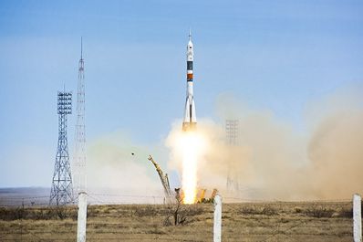 A Crewed Soyuz Launch from Baikonur Cosmodrome, Kazakhstan