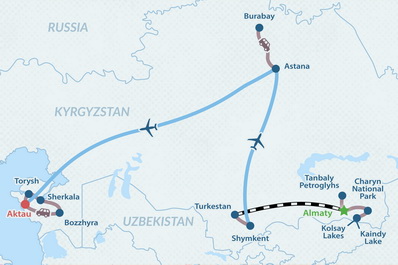 14-day Kazakhstan Immersion Tour Map