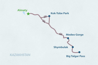 One-day Chimbulak and Medeo Winter Tour Map