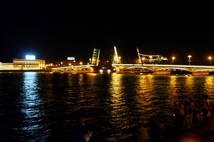 Night view of opening bridges, Saint Petersburg