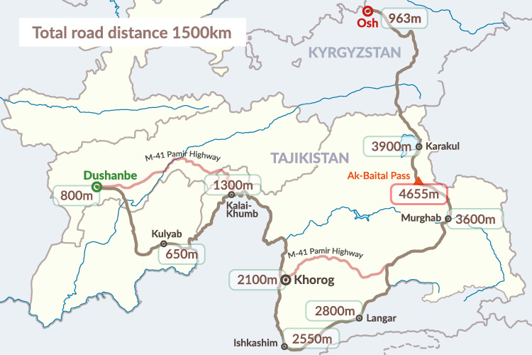 Туристический путеводитель по Памирскому тракту: Карта маршрутного пути Памирского тракта