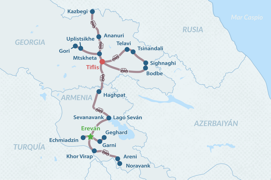 Tour Templos del Cáucaso de 9 días - en Español Mapa
