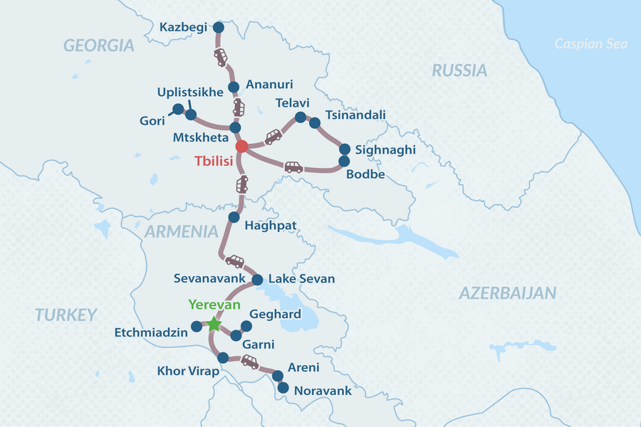 9-дневный тур по Армении и Грузии: Храмовая архитектура Кавказа Карта