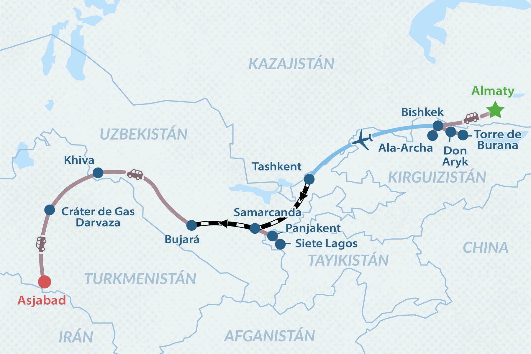 Circuito Clásico por Asia Central Relajado - en Español Mapa