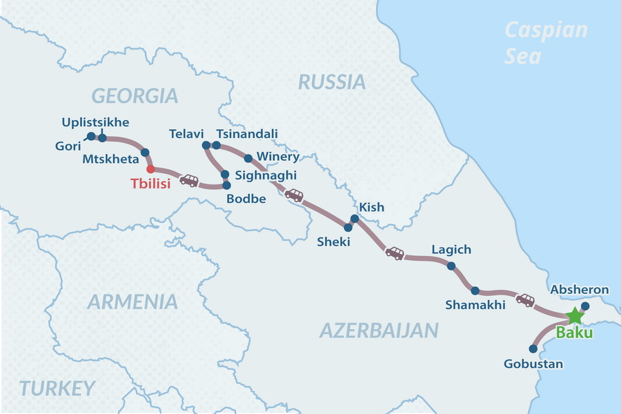 Tour 1 Azerbaiyán y Georgia de 8 días - en Español Mapa