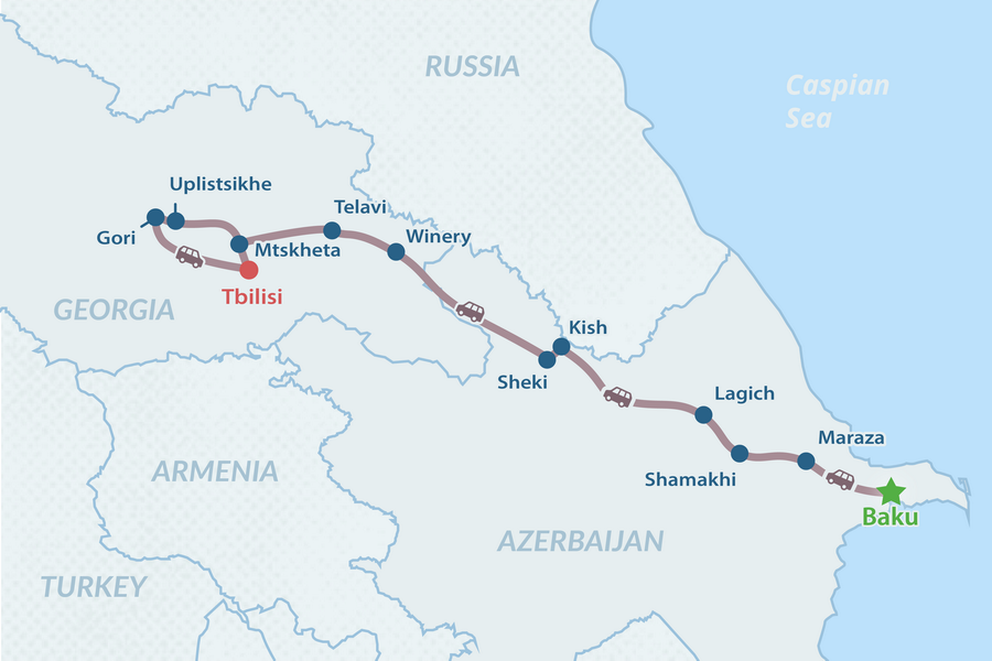 6-day Azerbaijan - Georgia Tour Map