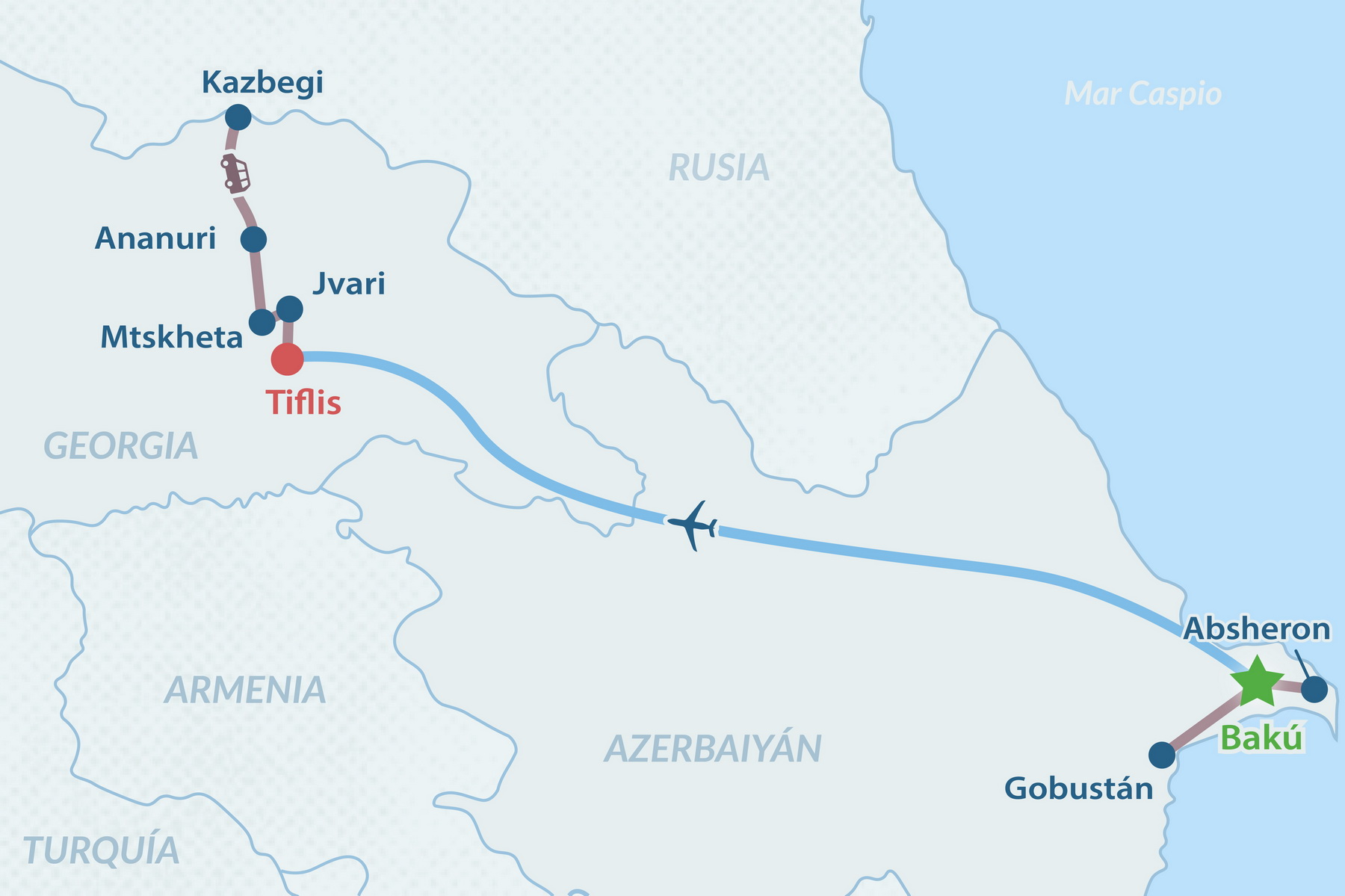 Tour Azerbaiyán y Georgia de 5 días - en Español Mapa