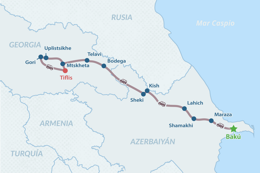 Tour Azerbaiyán y Georgia de 6 días - en Español Mapa