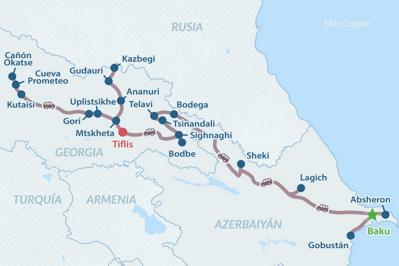 Tour de 12 días por Azerbaiyán y Georgia - en Español Mapa