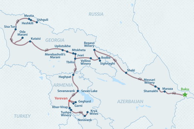 Tour de Comida y Vino por el Cáucaso de 16 días Mapa