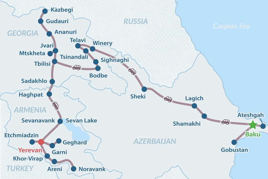 16-day Caucasus Group Tour 2026-2027 Map