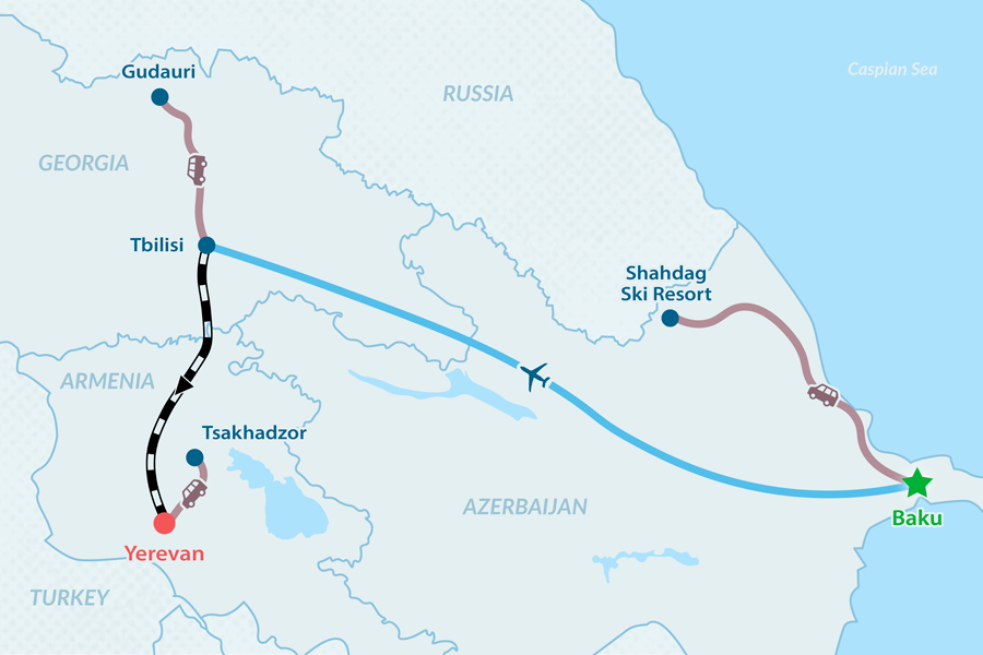 Tour de Esquí por el Cáucaso de 11 días - en Español Mapa