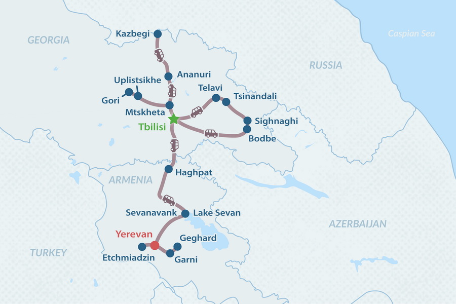 Cáucaso Sagrado de 8 días: Georgia y Armenia Mapa