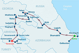 Tour del Cáucaso de 10 días – Azerbaiyán, Georgia y Armenia - en Español Mapa
