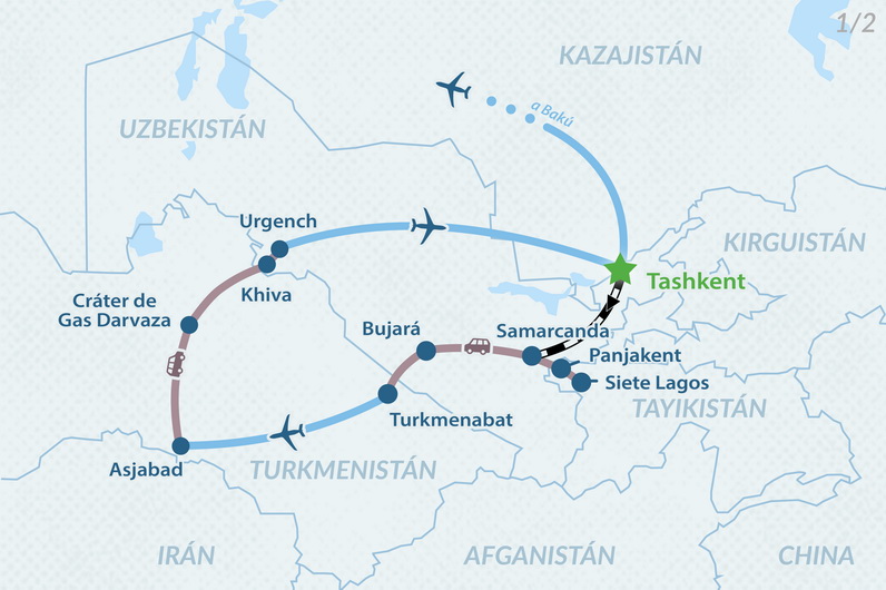 Circuito Grupal  de 26 días Esenciales de la Ruta de la Seda 2026-2027 - en Español Mapa