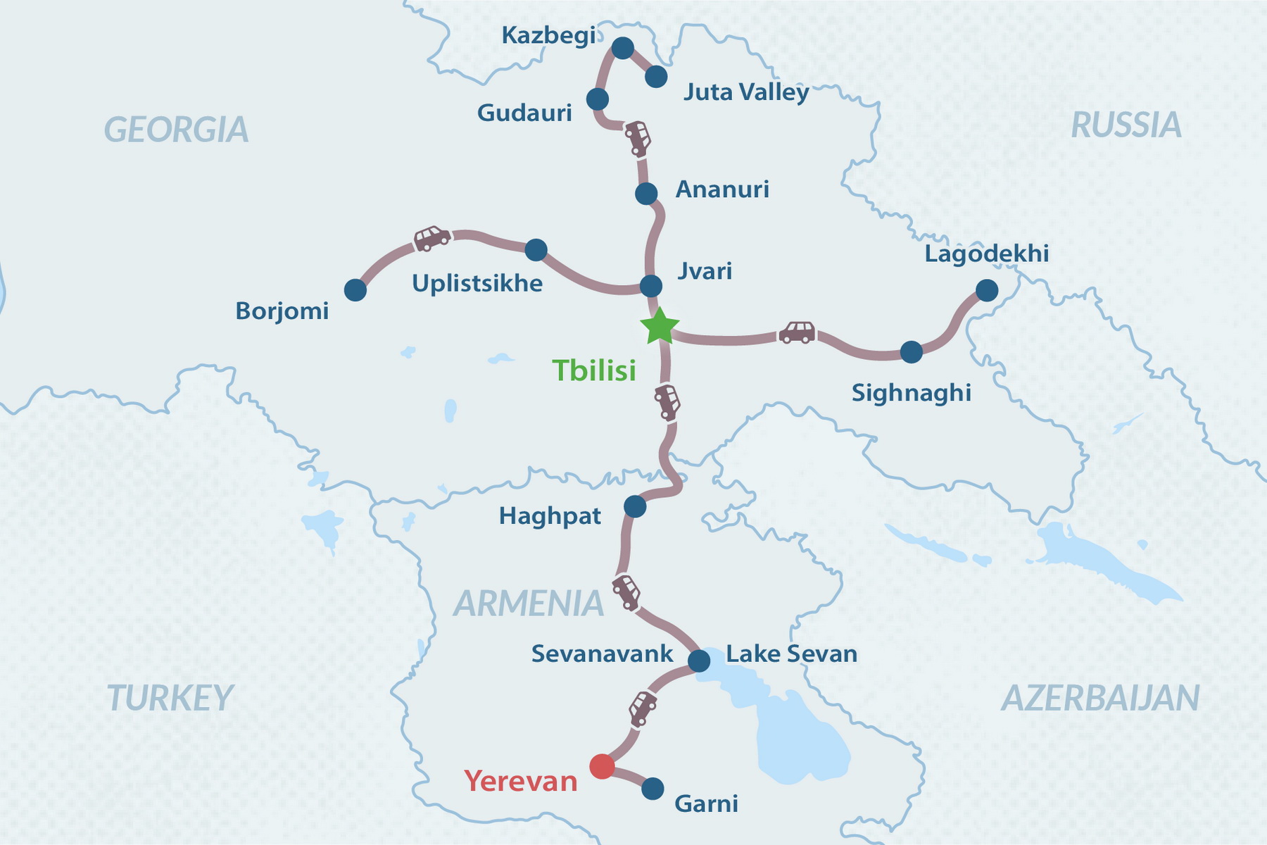 13-day Georgia and Armenia Hiking and Nature Group  Tour Map
