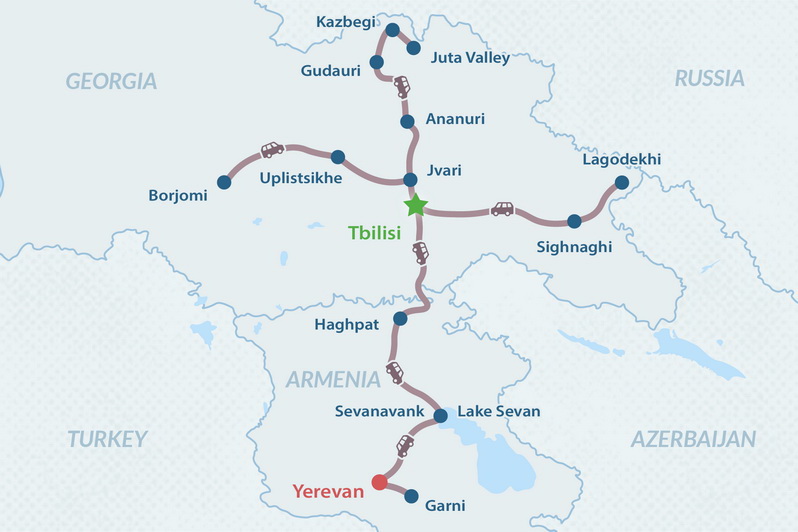 13-day Georgia and Armenia Hiking and Nature Group  Tour Map