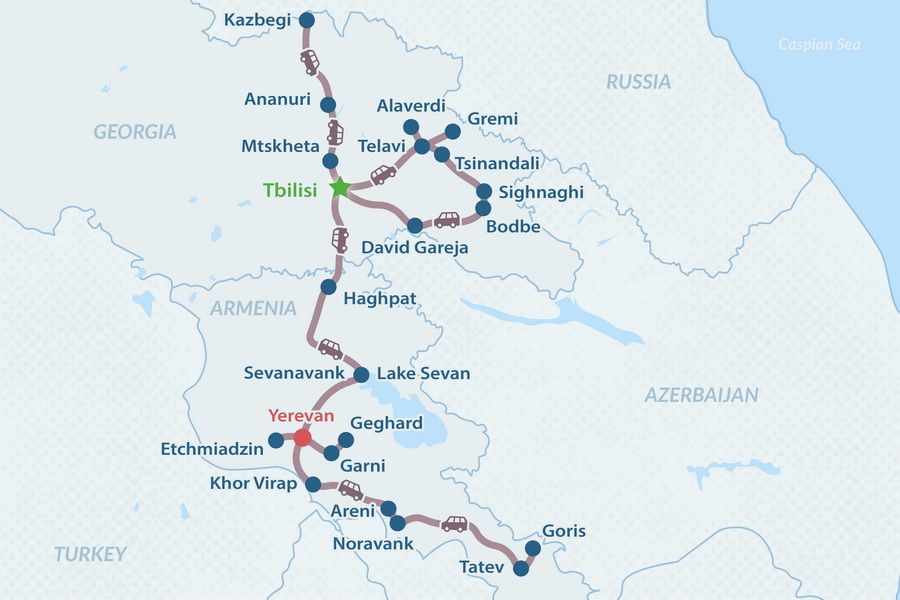 11-day Georgia and Armenia Tour Map