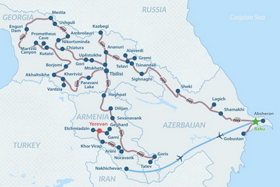 30-day Caucasus Tour Map