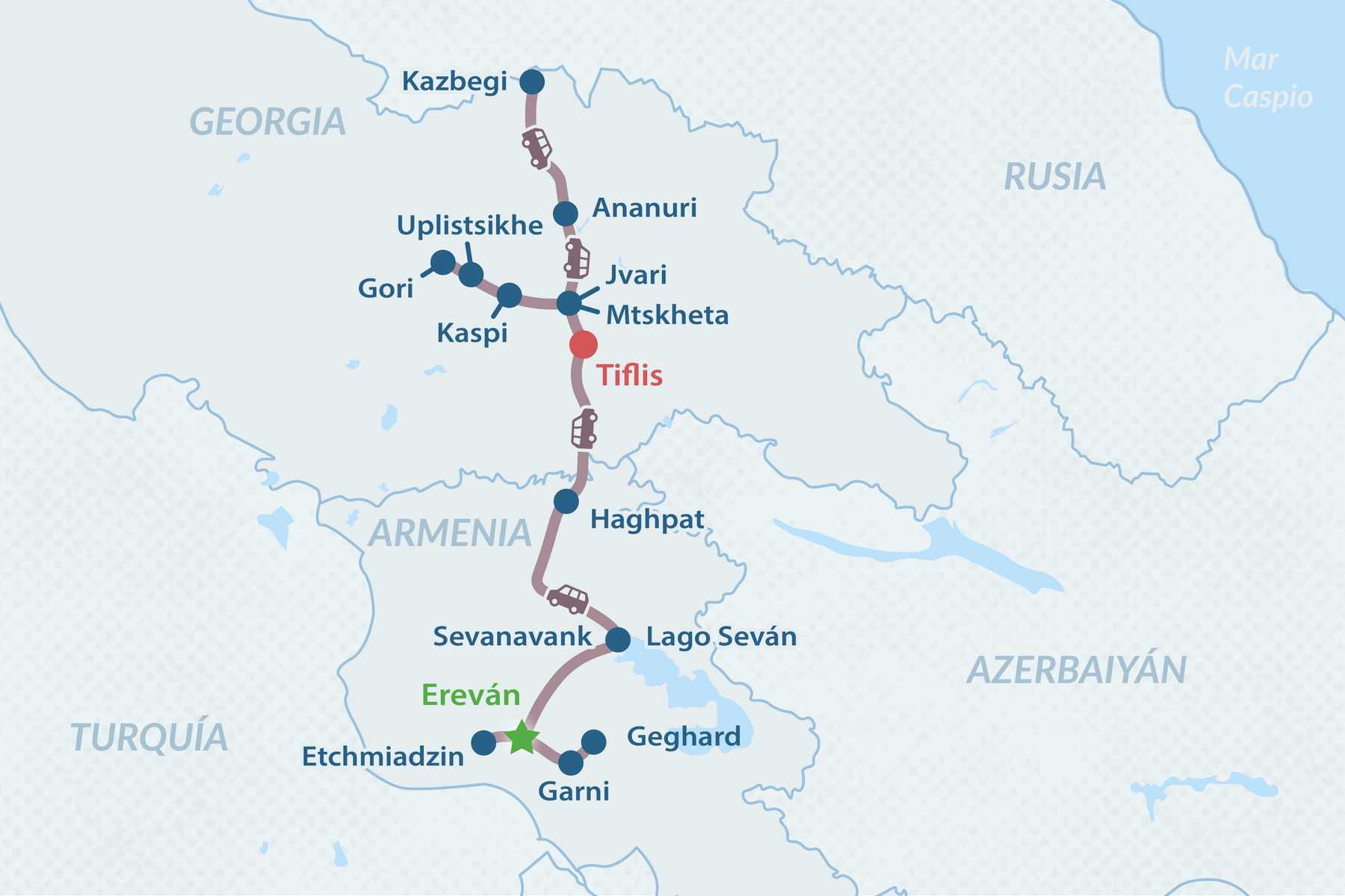 Maravillosa Semana Santa en Armenia y Georgia 2026 - en Español Mapa